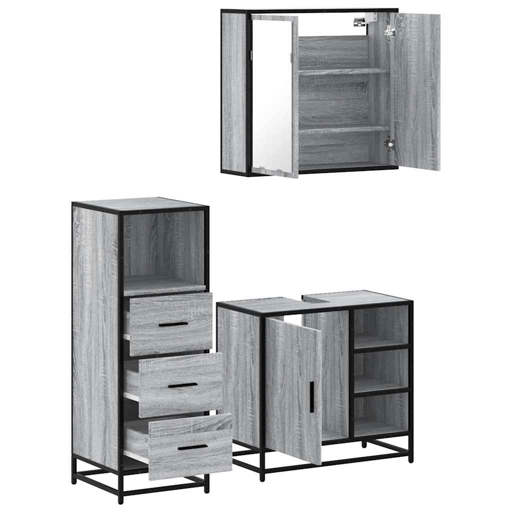 3 Piece Bathroom Furniture Set Engineered Wood
