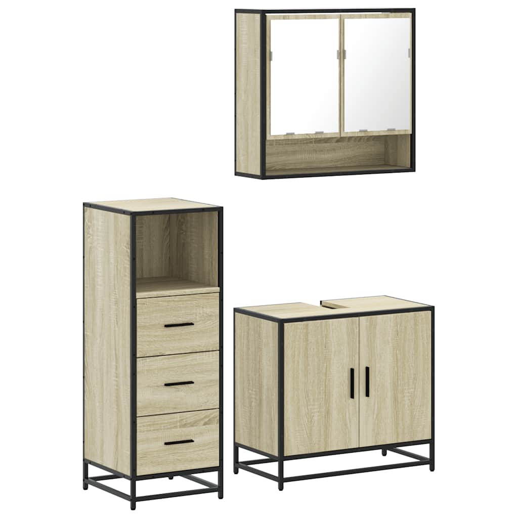 3 Piece Bathroom Furniture Set Engineered Wood