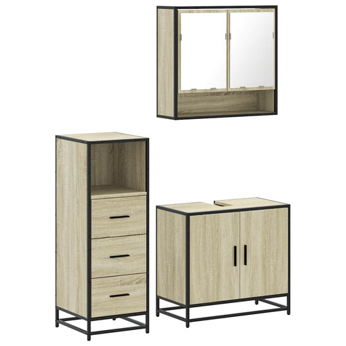 3 Piece Bathroom Furniture Set Engineered Wood