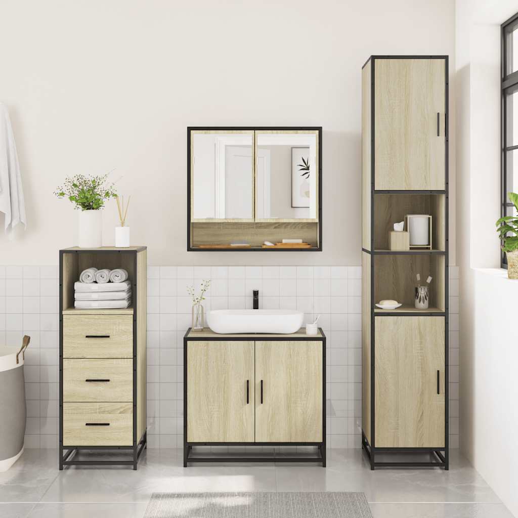 3 Piece Bathroom Furniture Set Engineered Wood