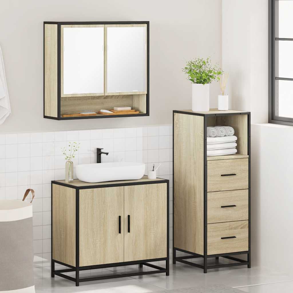 3 Piece Bathroom Furniture Set Engineered Wood