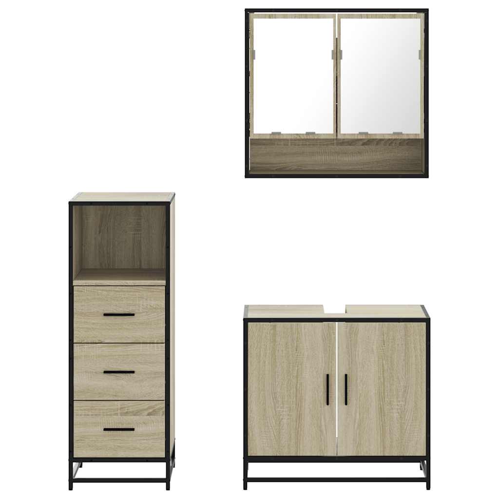 3 Piece Bathroom Furniture Set Engineered Wood