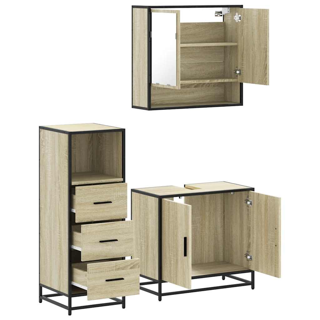 3 Piece Bathroom Furniture Set Engineered Wood