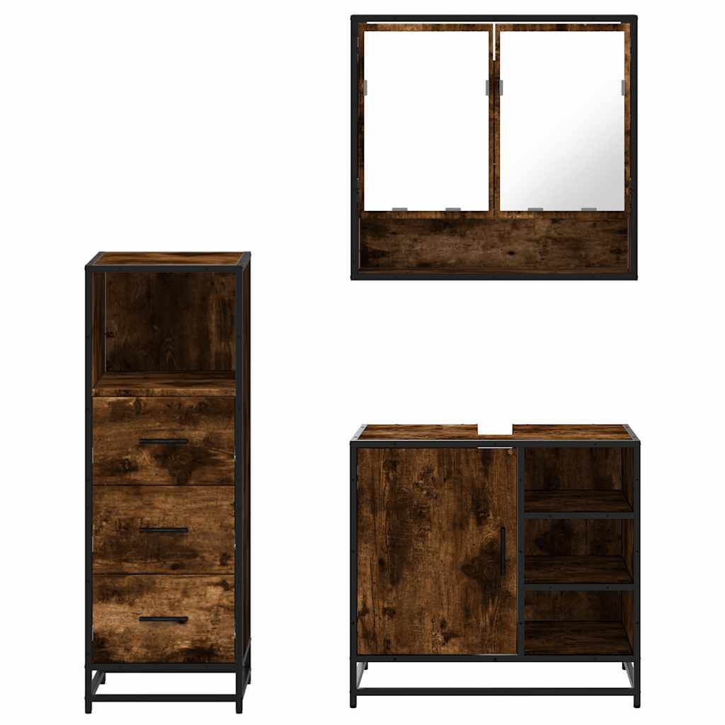 3 Piece Bathroom Furniture Set Engineered Wood