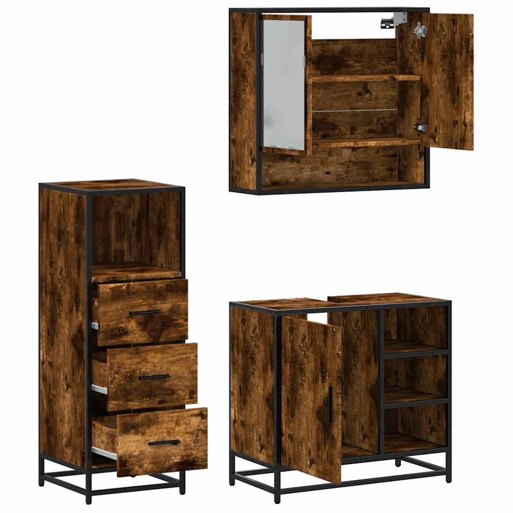 3 Piece Bathroom Furniture Set Engineered Wood