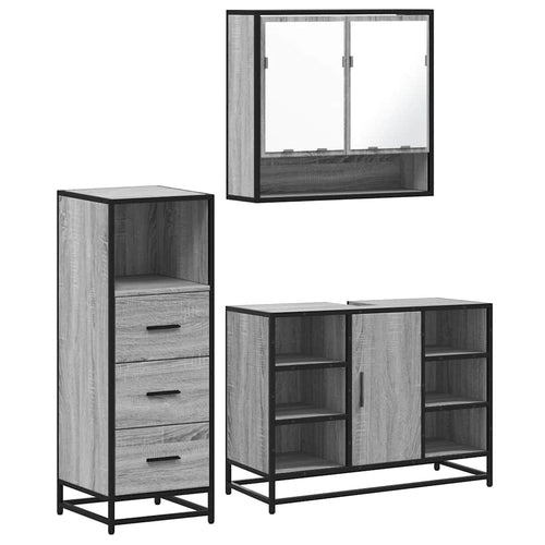 3 Piece Bathroom Furniture Set Engineered Wood