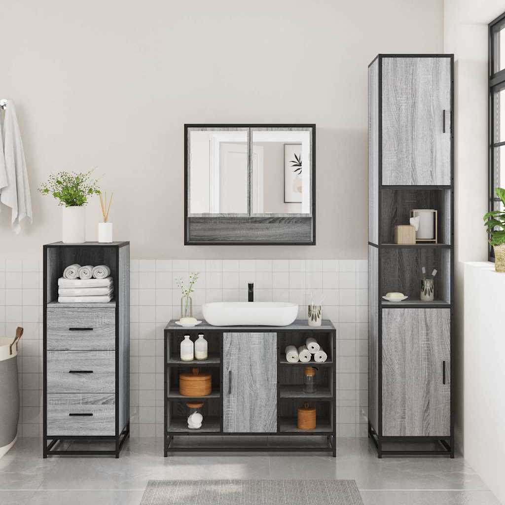 3 Piece Bathroom Furniture Set Engineered Wood