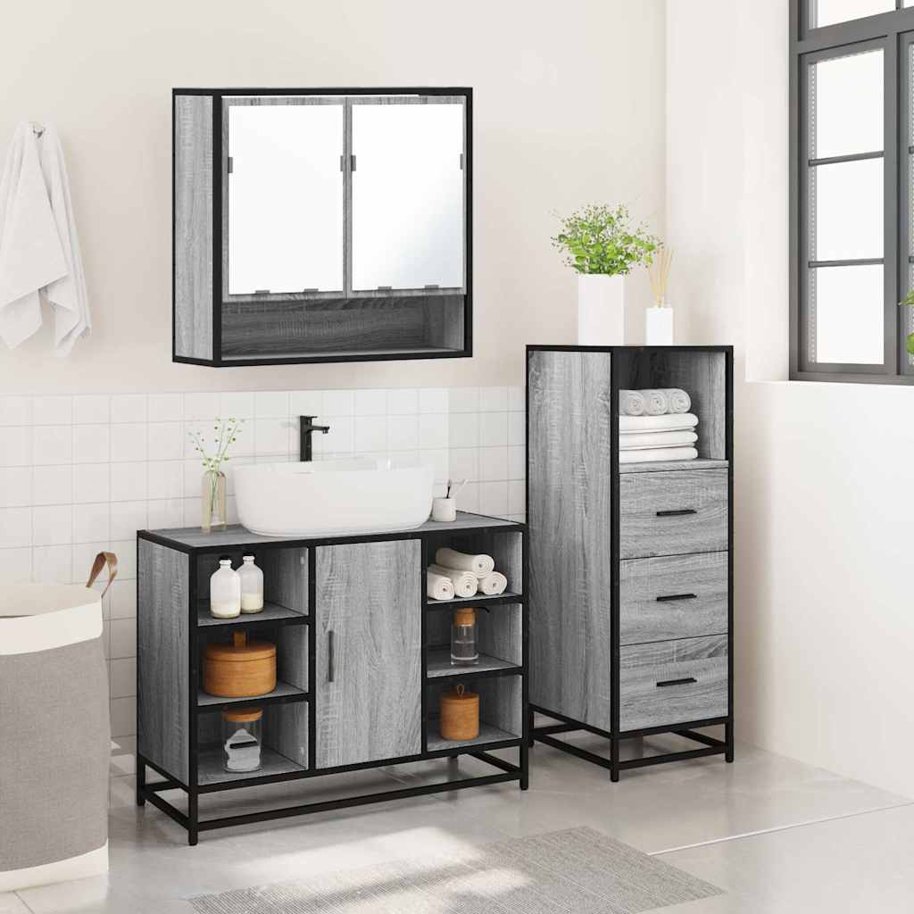 3 Piece Bathroom Furniture Set Engineered Wood