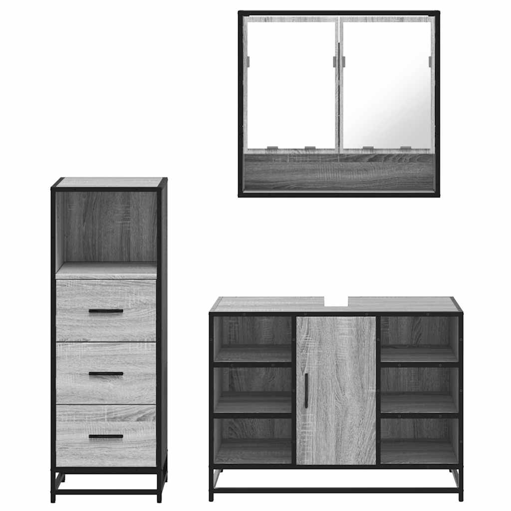 3 Piece Bathroom Furniture Set Engineered Wood