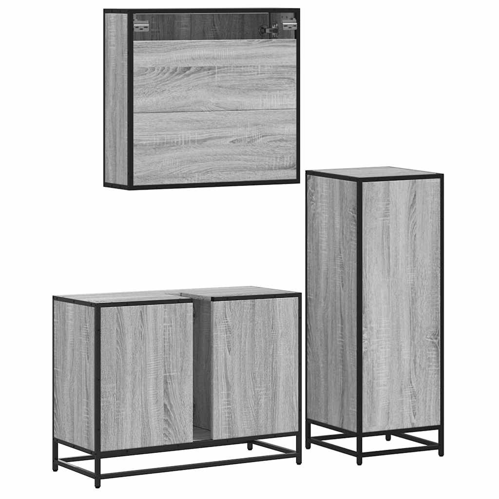 3 Piece Bathroom Furniture Set Engineered Wood
