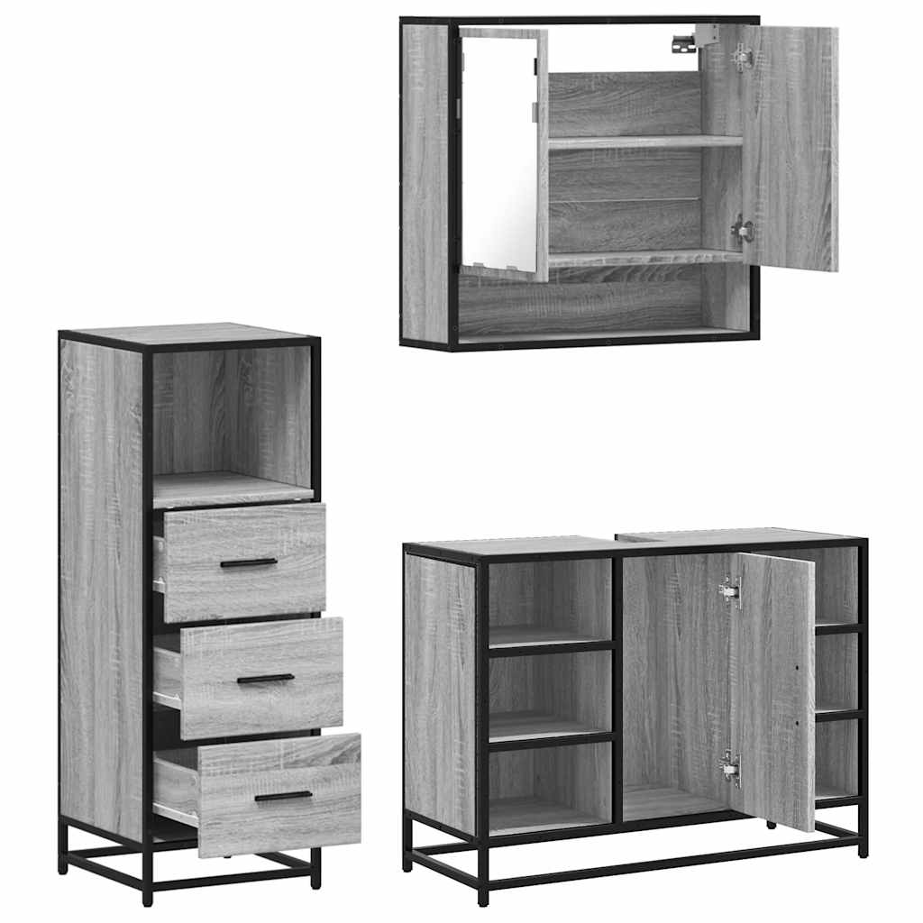3 Piece Bathroom Furniture Set Engineered Wood