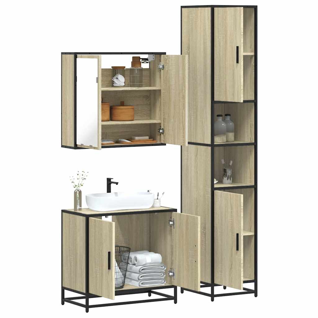 3 Piece Bathroom Furniture Set Engineered Wood