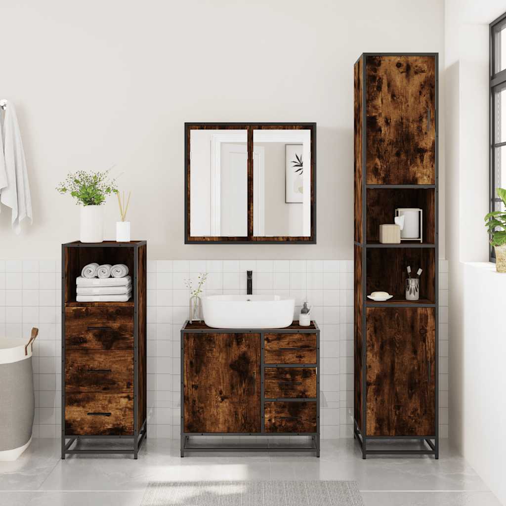3 Piece Bathroom Furniture Set Engineered Wood