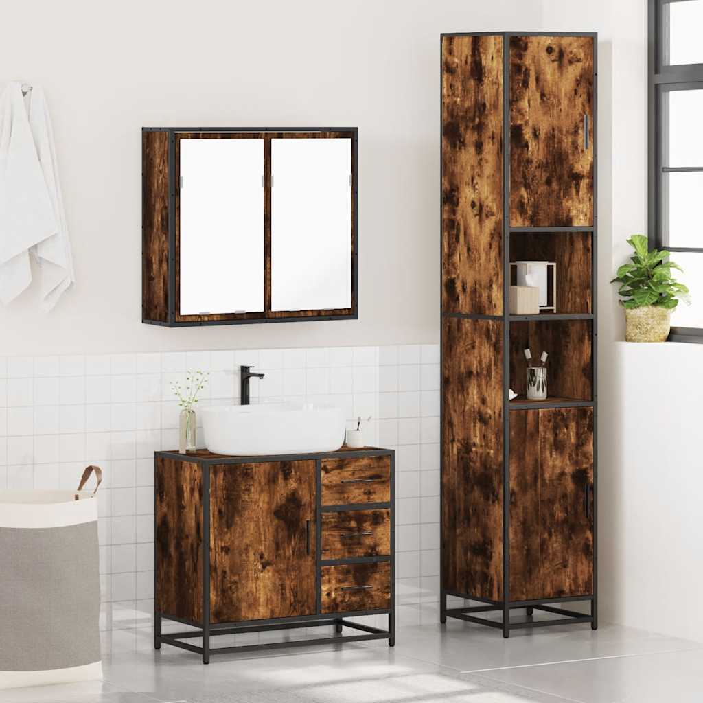 3 Piece Bathroom Furniture Set Engineered Wood