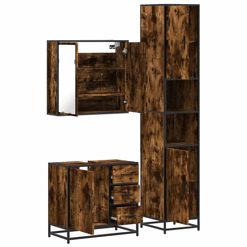 3 Piece Bathroom Furniture Set Engineered Wood