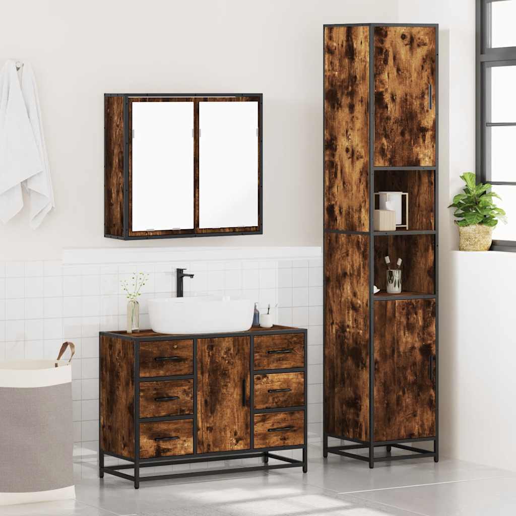 3 Piece Bathroom Furniture Set Engineered Wood