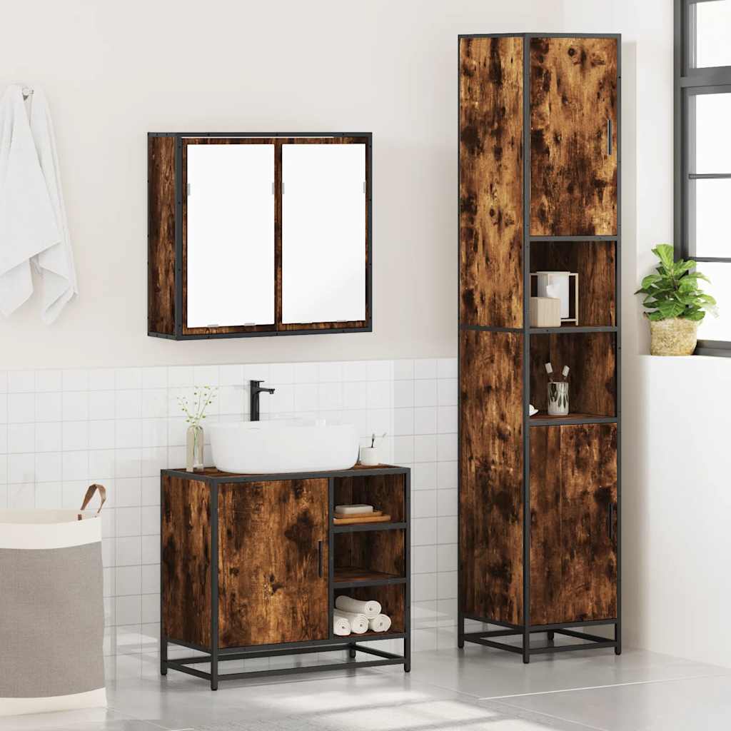 3 Piece Bathroom Furniture Set Engineered Wood