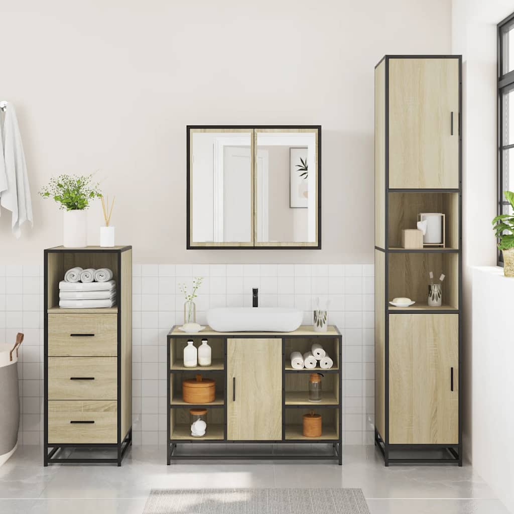 3 Piece Bathroom Furniture Set Engineered Wood