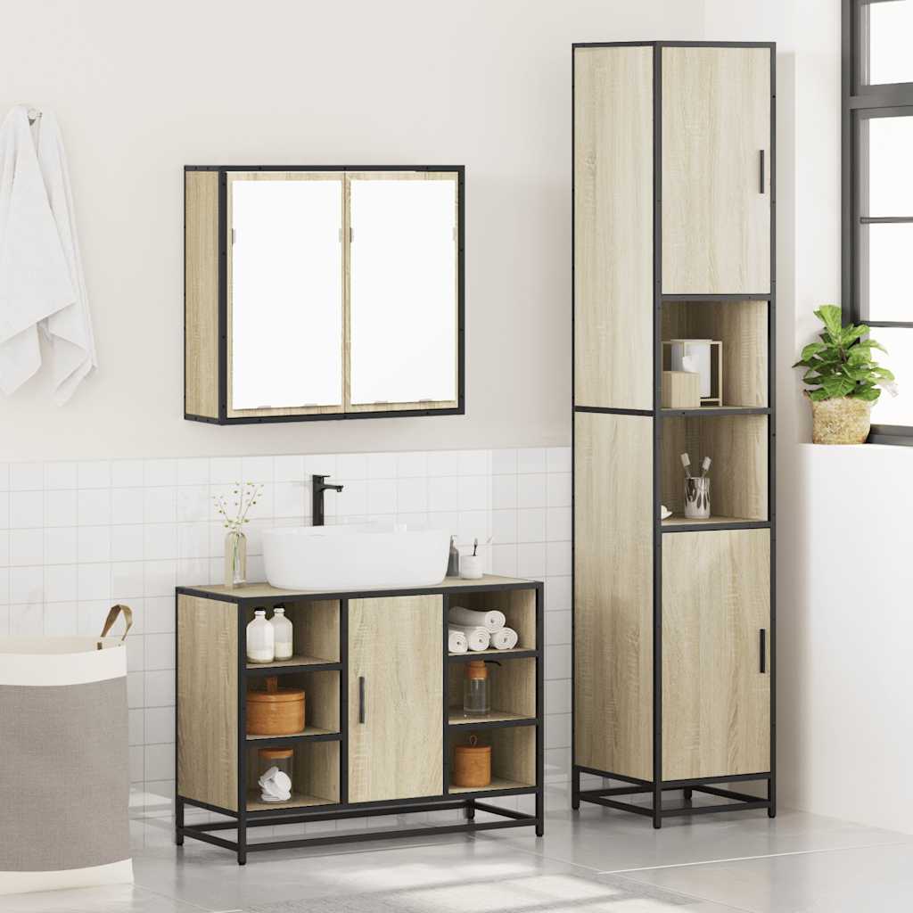 3 Piece Bathroom Furniture Set Engineered Wood