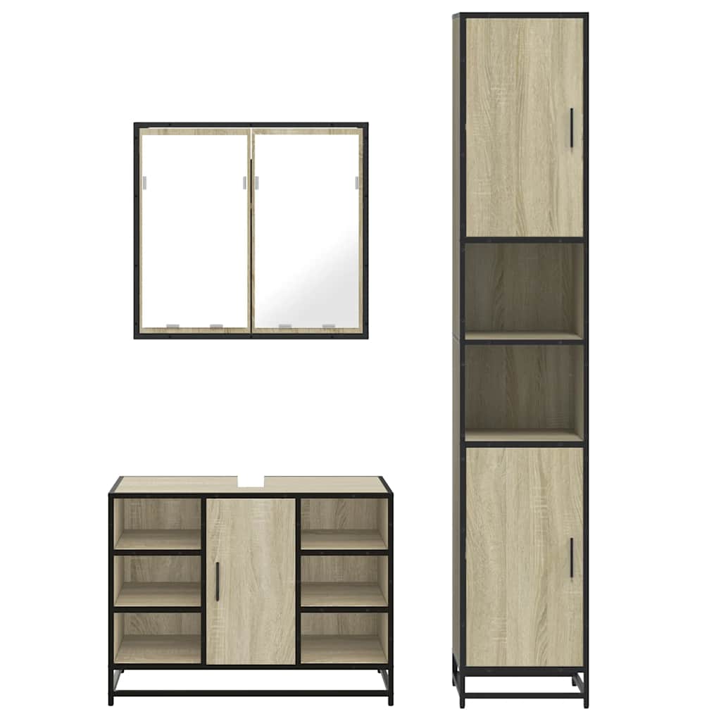 3 Piece Bathroom Furniture Set Engineered Wood