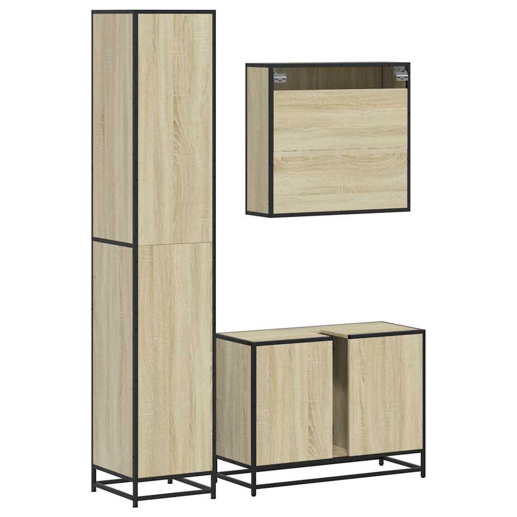 3 Piece Bathroom Furniture Set Engineered Wood