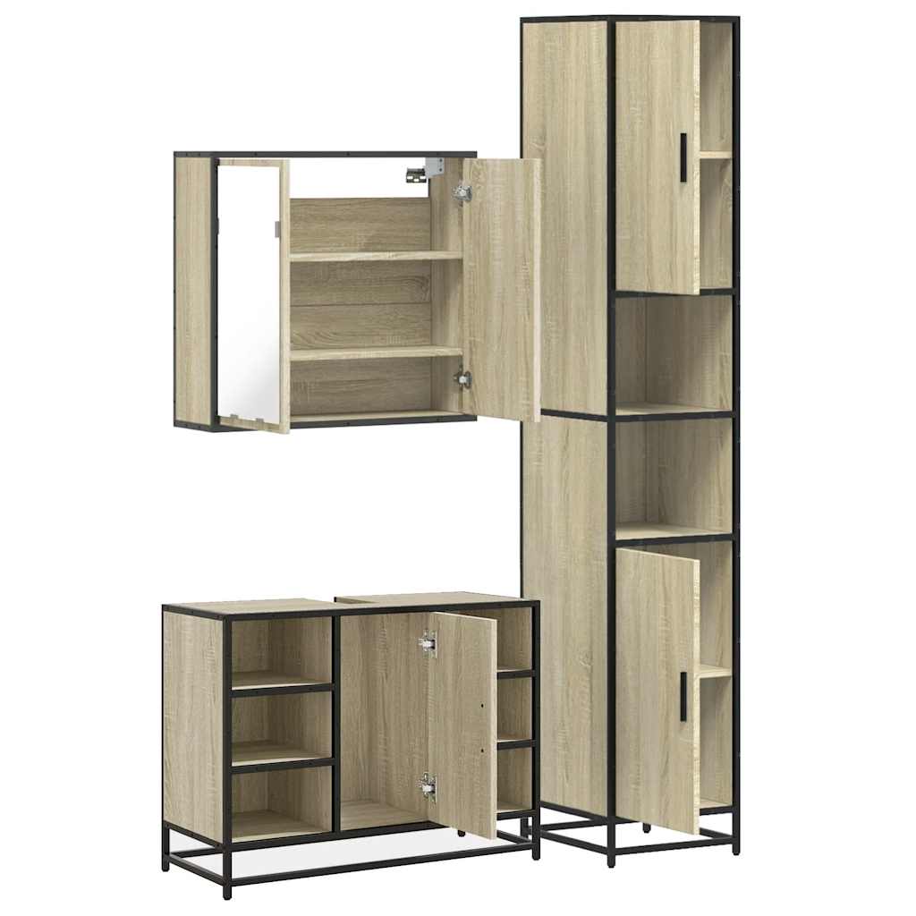 3 Piece Bathroom Furniture Set Engineered Wood