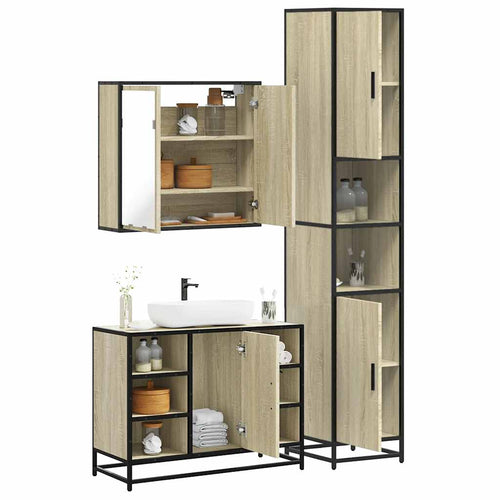 3 Piece Bathroom Furniture Set Engineered Wood