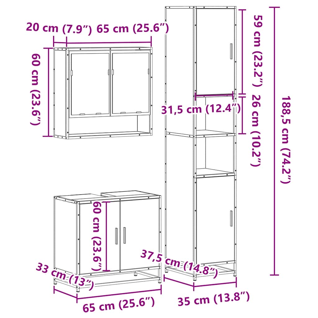 Bathroom Furniture Set 3 Piece Engineered Bathroom Storage Bathroom Cabinet