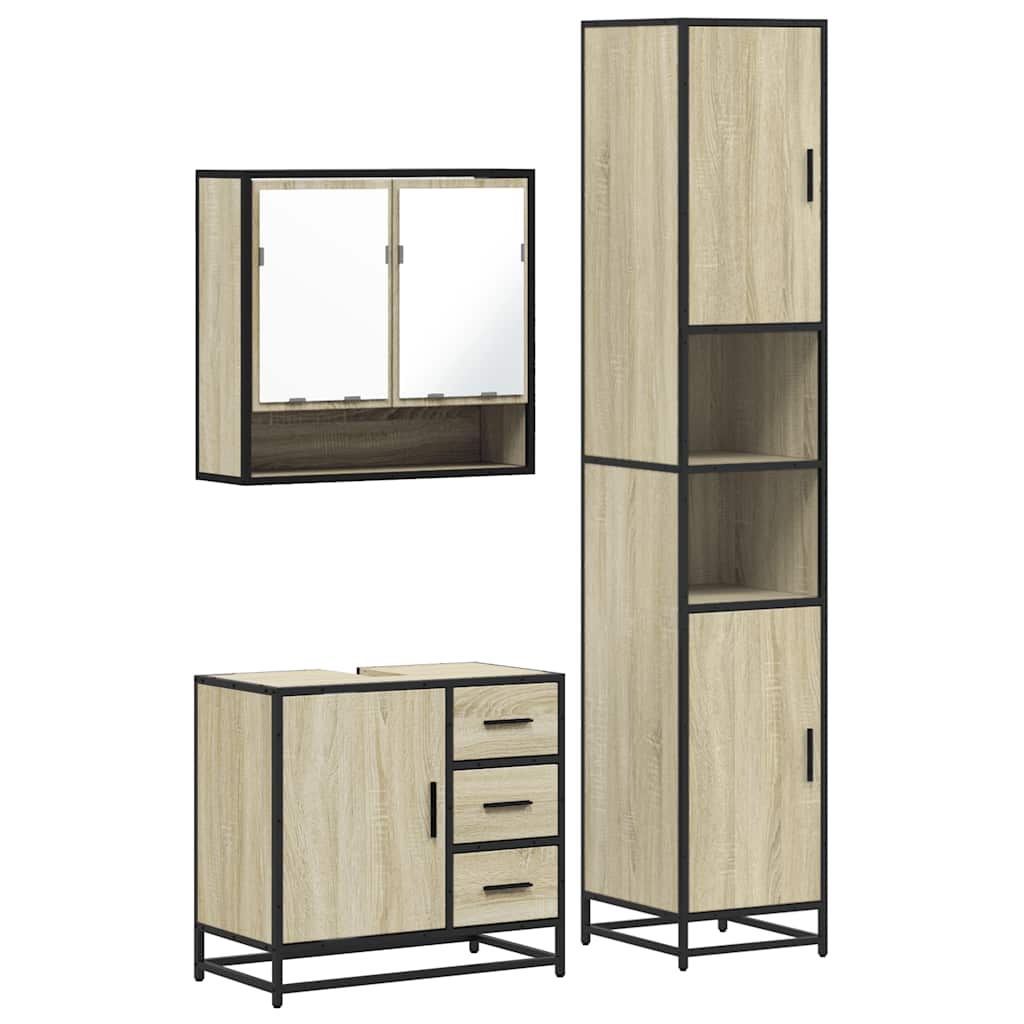 Bathroom Furniture Set 3 Piece Engineered Wood Sonoma Oak Bathroom Storage