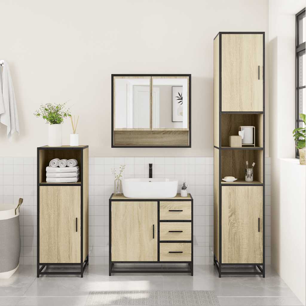 Bathroom Furniture Set 3 Piece Engineered Wood Sonoma Oak Bathroom Storage