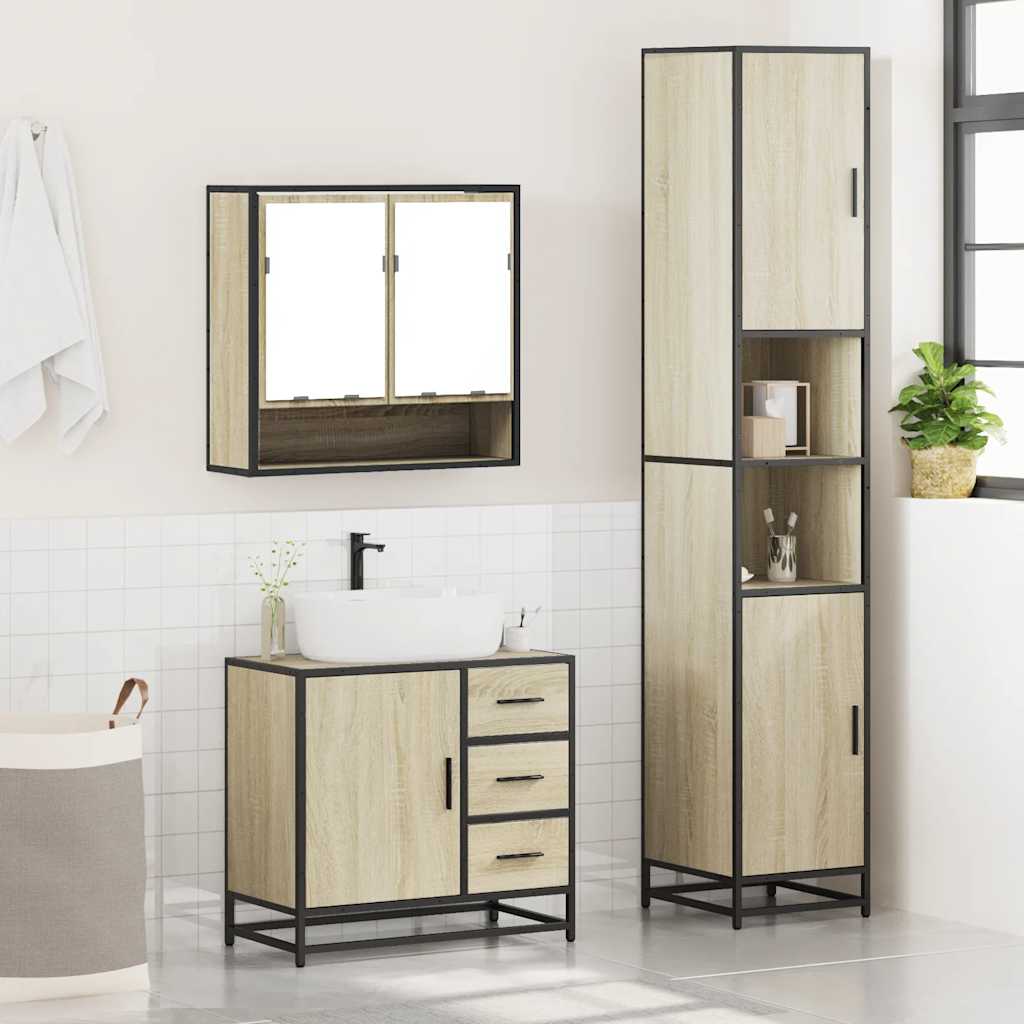 Bathroom Furniture Set 3 Piece Engineered Wood Sonoma Oak Bathroom Storage