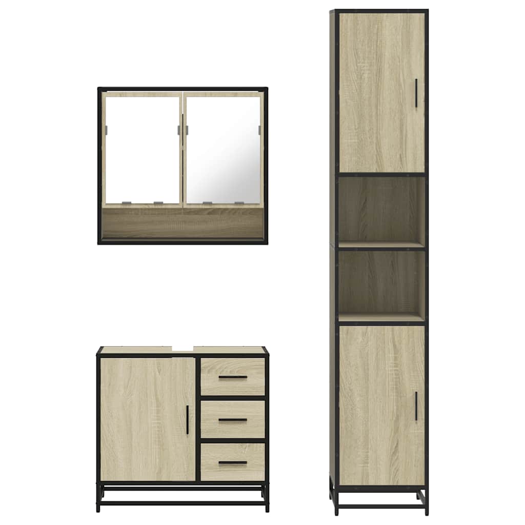 Bathroom Furniture Set 3 Piece Engineered Wood Sonoma Oak Bathroom Storage