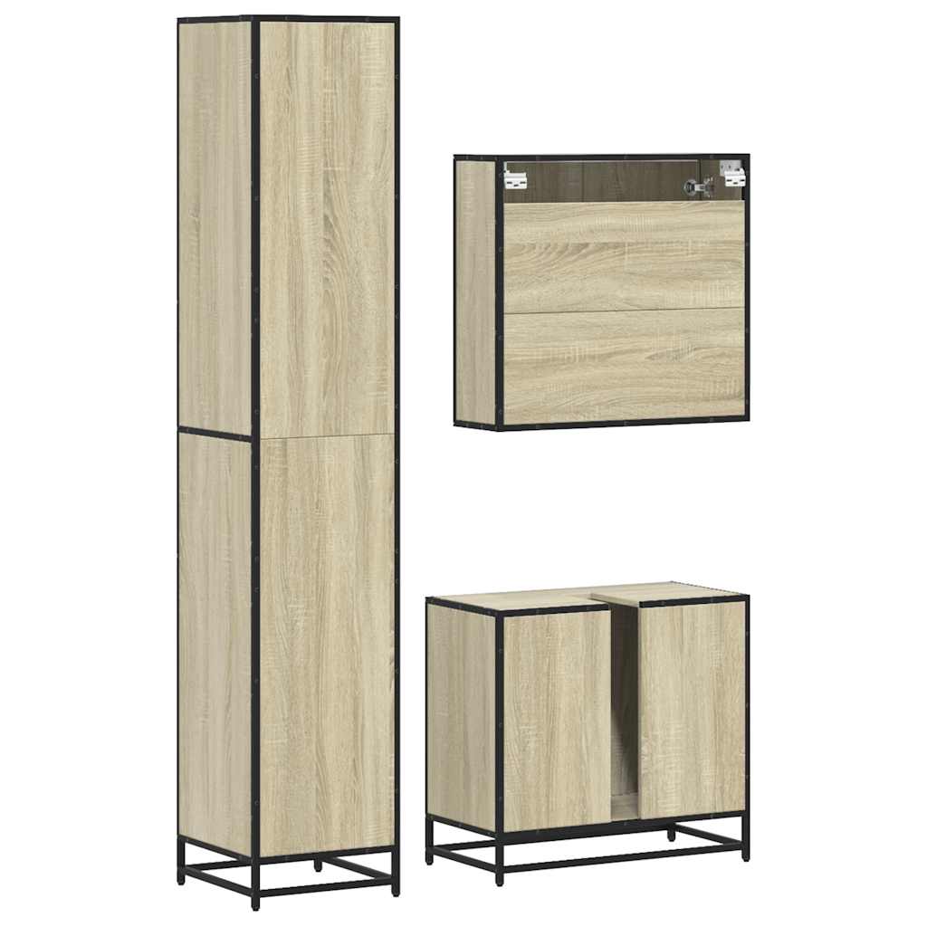 Bathroom Furniture Set 3 Piece Engineered Wood Sonoma Oak Bathroom Storage
