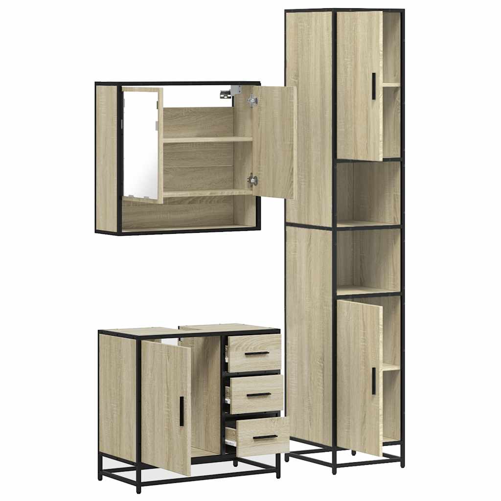 Bathroom Furniture Set 3 Piece Engineered Wood Sonoma Oak Bathroom Storage