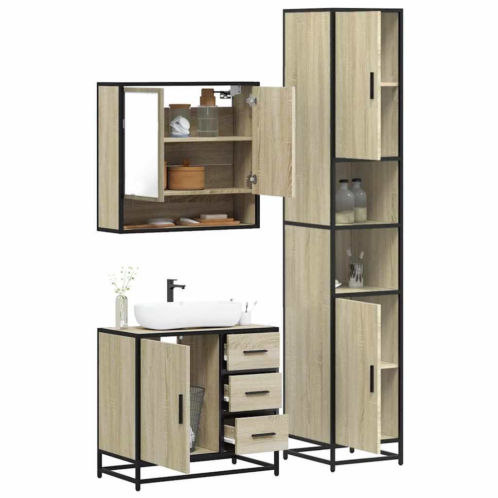 Bathroom Furniture Set 3 Piece Engineered Wood Sonoma Oak Bathroom Storage