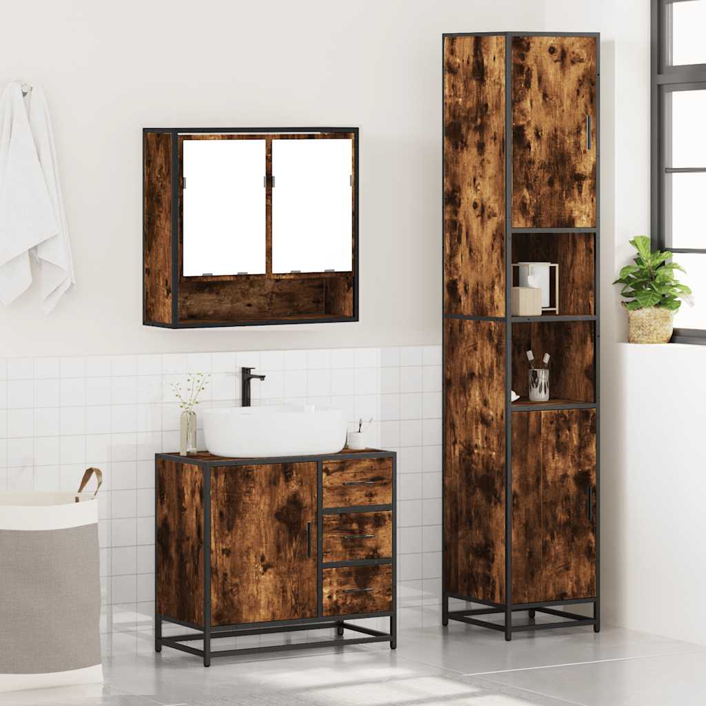 Bathroom Furniture Set 3 Piece Engineered Wood Sonoma Oak Bathroom Storage