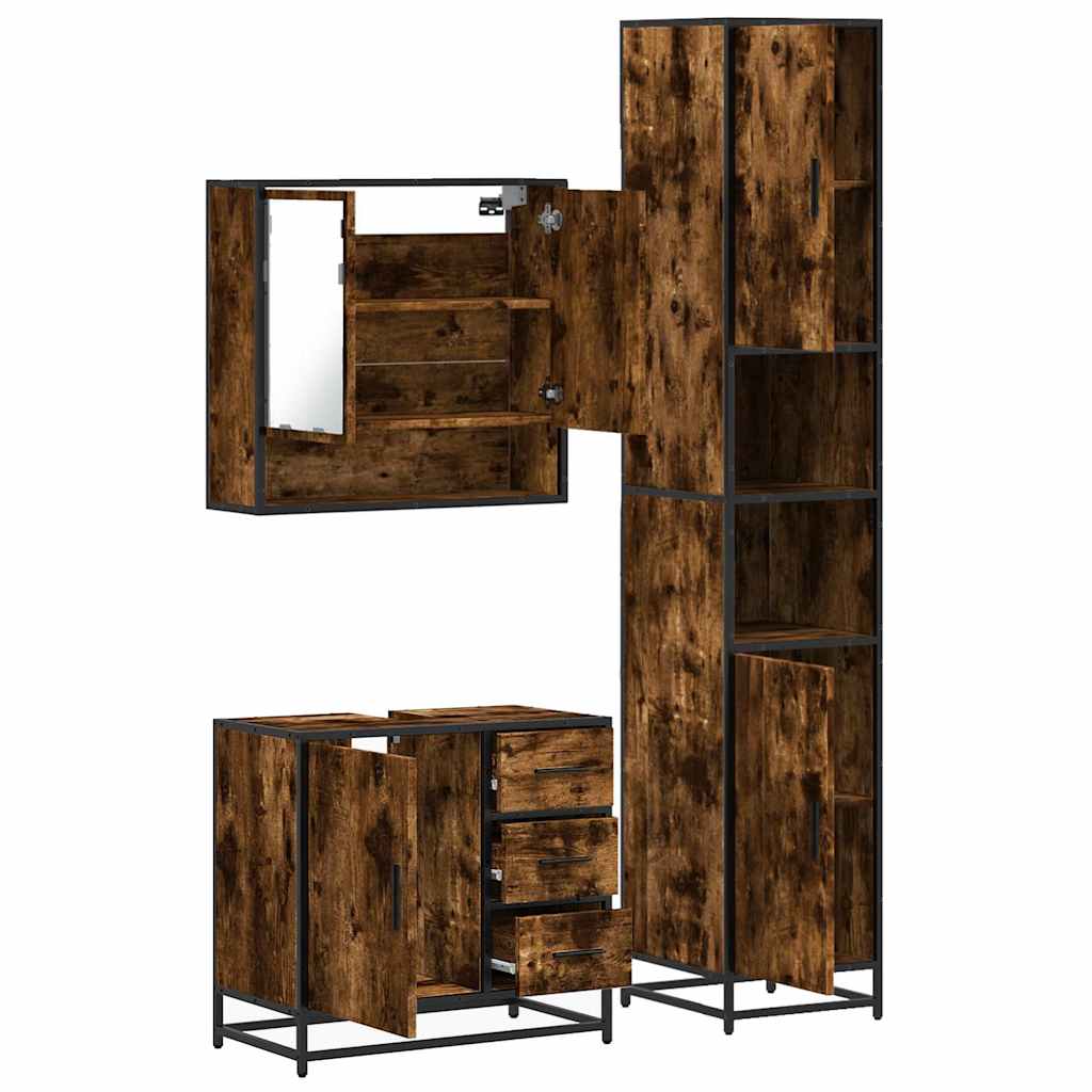 Bathroom Furniture Set 3 Piece Engineered Wood Sonoma Oak Bathroom Storage