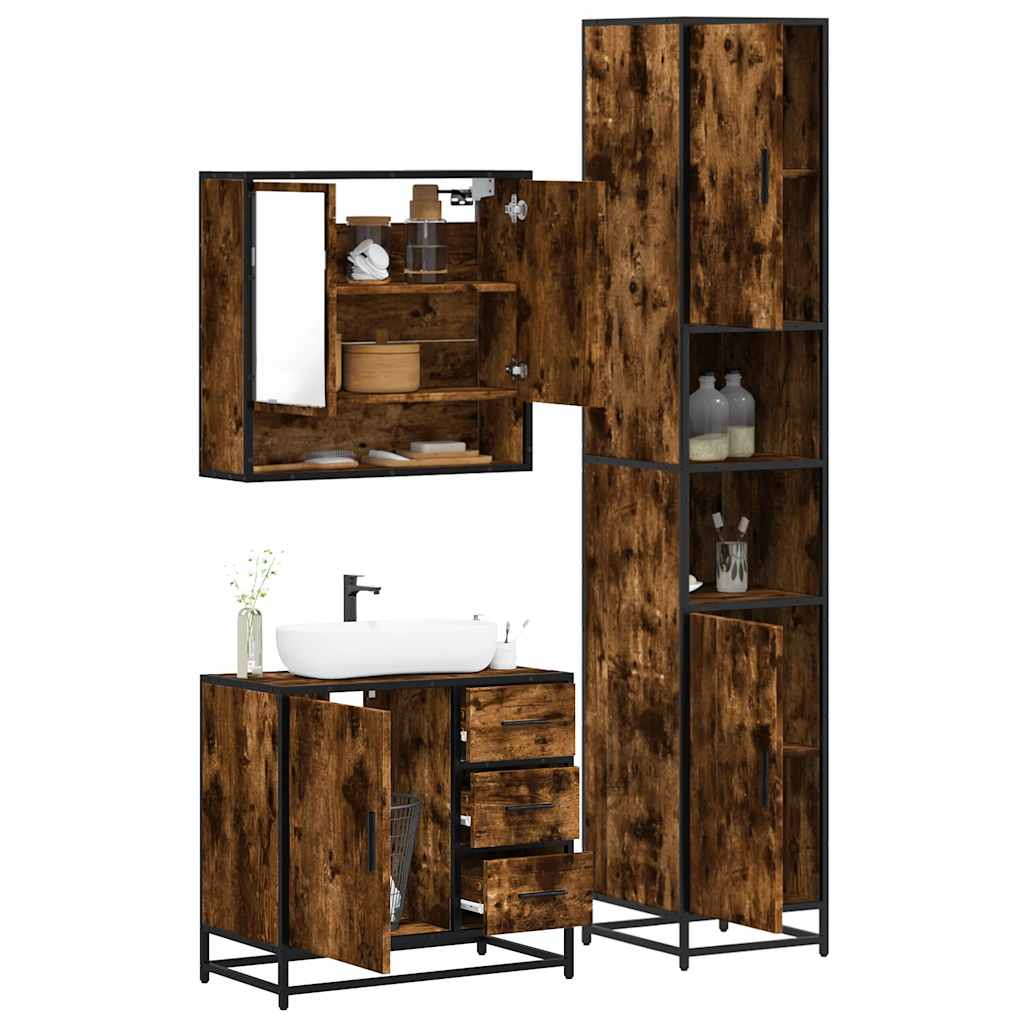 Bathroom Furniture Set 3 Piece Engineered Wood Sonoma Oak Bathroom Storage