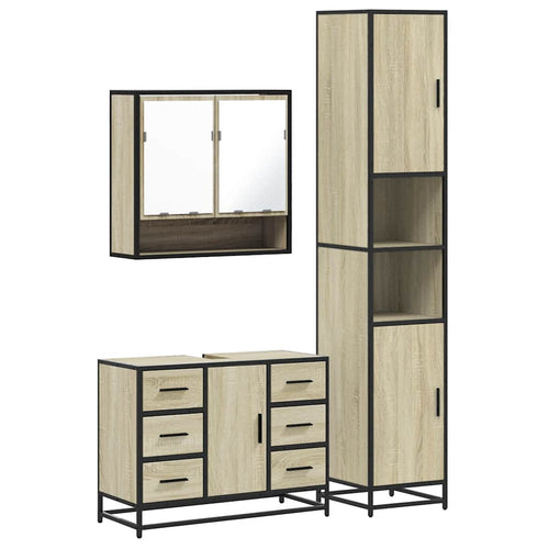 3 Piece Bathroom Furniture Set Engineered Wood