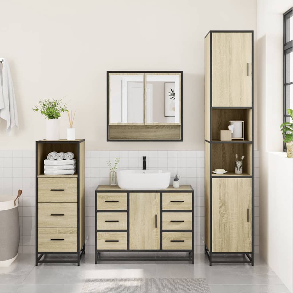 3 Piece Bathroom Furniture Set Engineered Wood