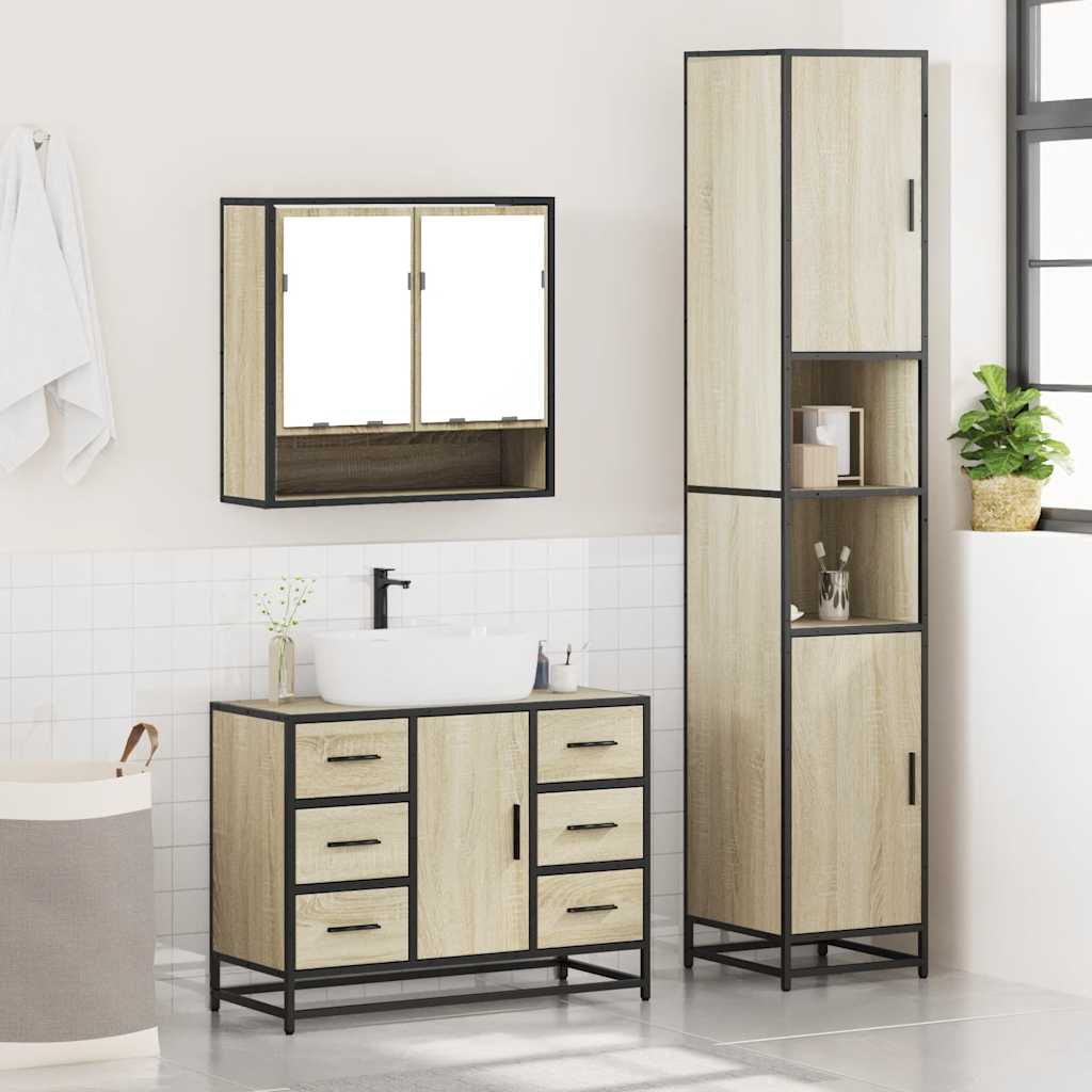 3 Piece Bathroom Furniture Set Engineered Wood