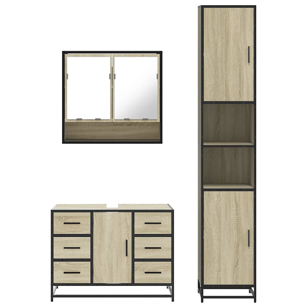 3 Piece Bathroom Furniture Set Engineered Wood