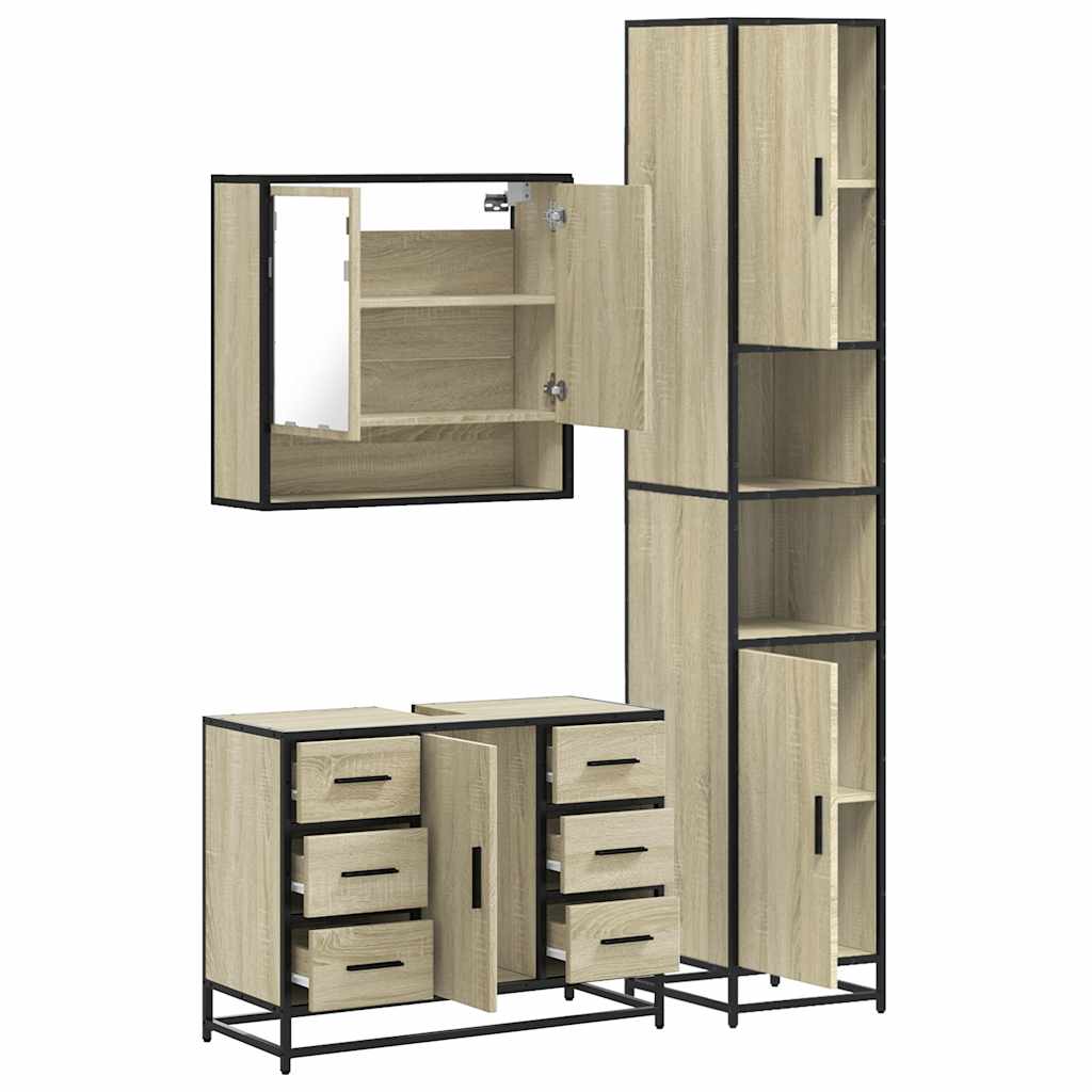 3 Piece Bathroom Furniture Set Engineered Wood