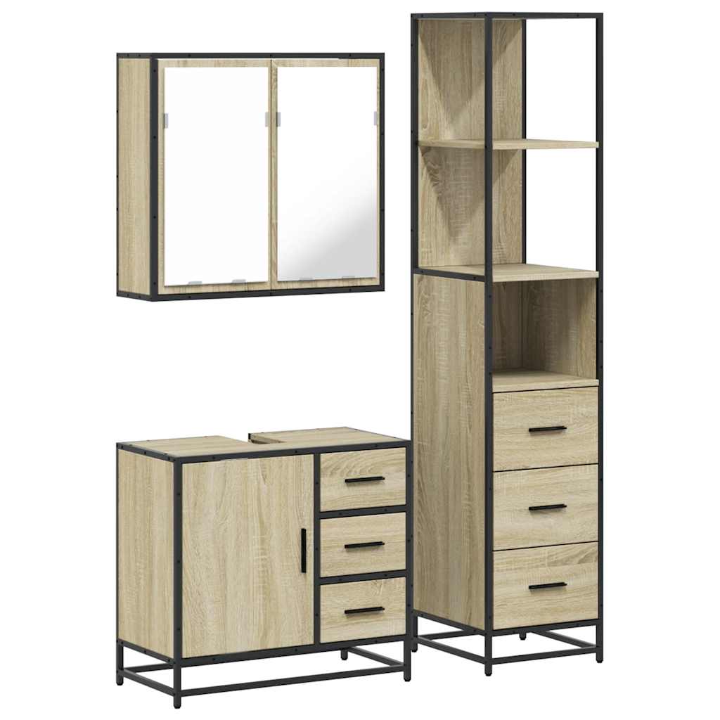 3 Piece Bathroom Furniture Set Engineered Wood