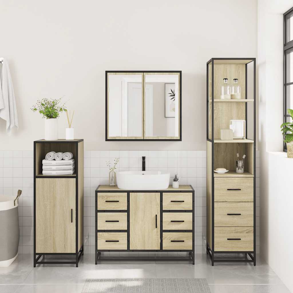 3 Piece Bathroom Furniture Set Engineered Wood