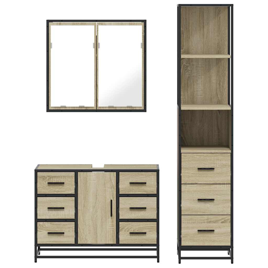 3 Piece Bathroom Furniture Set Engineered Wood