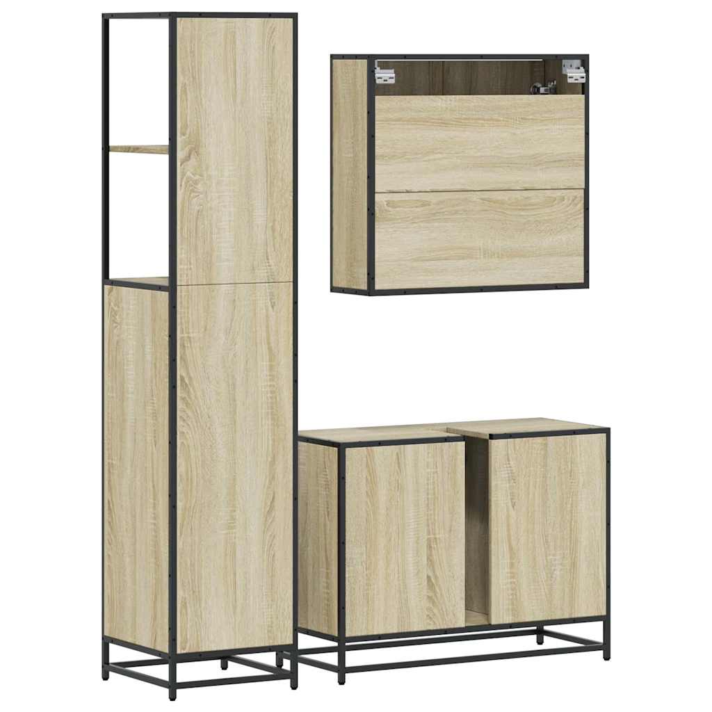 3 Piece Bathroom Furniture Set Engineered Wood