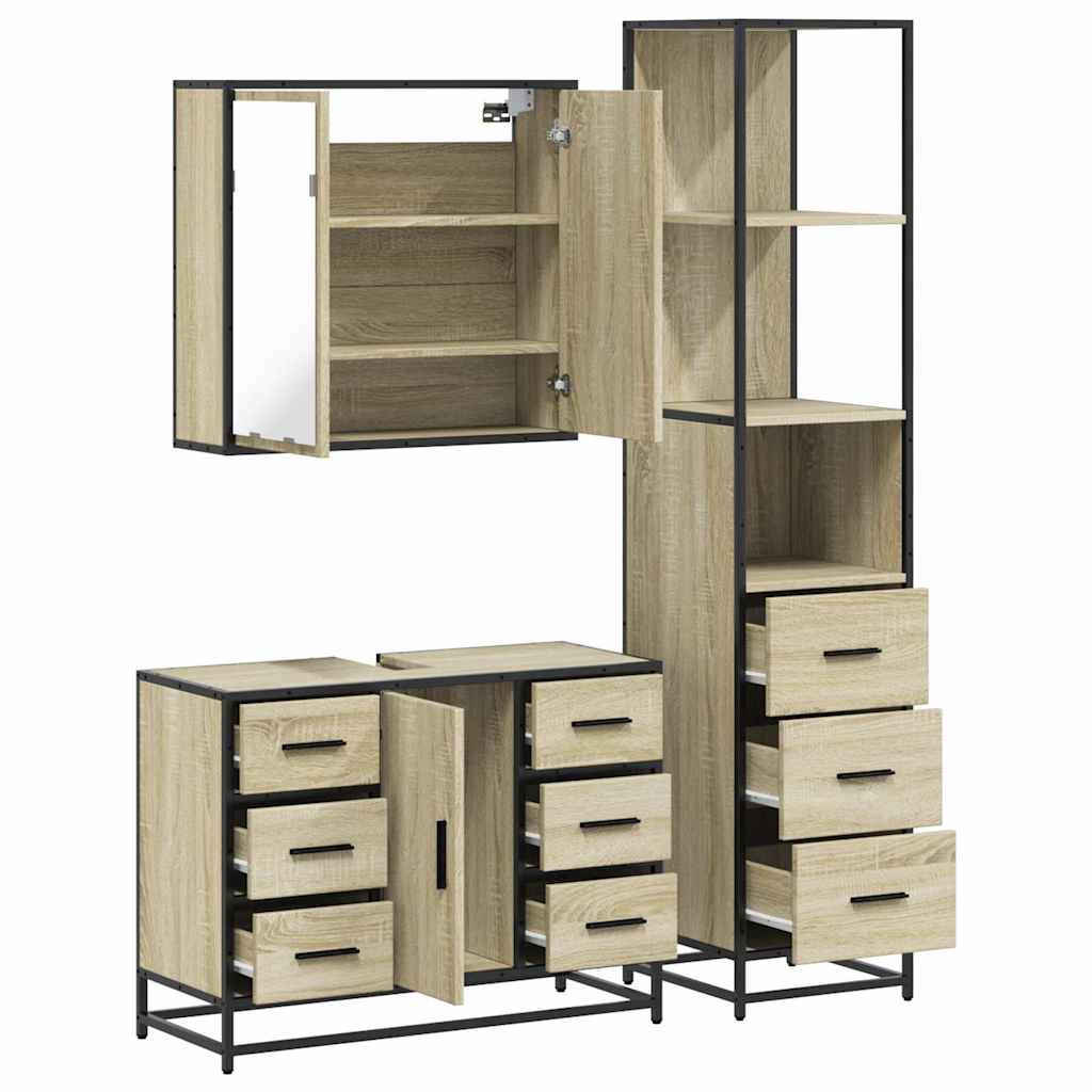 3 Piece Bathroom Furniture Set Engineered Wood