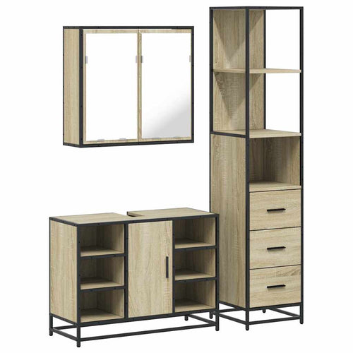 3 Piece Bathroom Furniture Set Engineered Wood