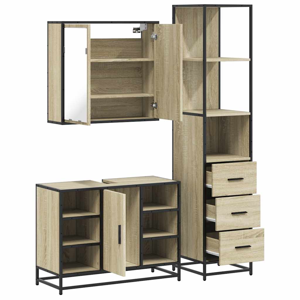 3 Piece Bathroom Furniture Set Engineered Wood